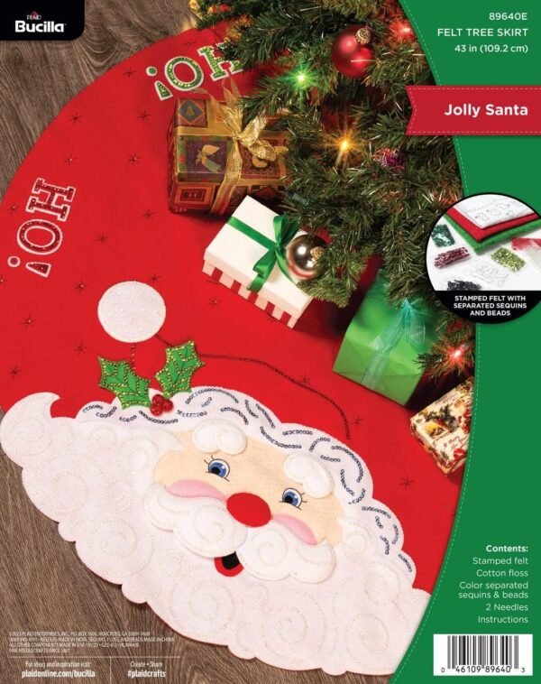 Bucilla Jolly Santa | Felt Applique Christmas Tree Skirt Kit | 89640E