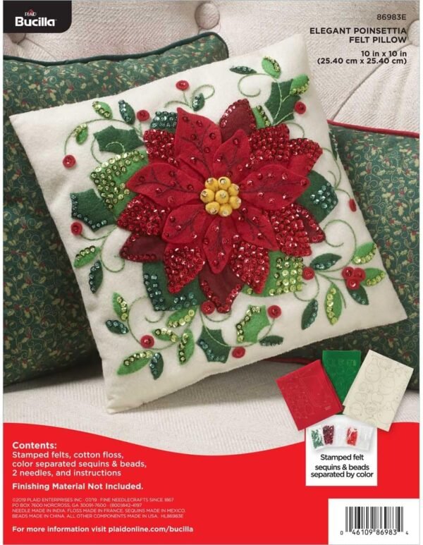 Bucilla Elegant Poinsettia | Felt Applique Pillow Kit | 86983E