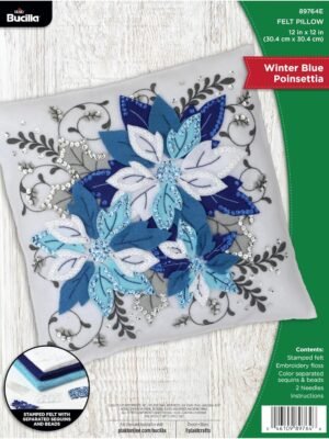 Bucilla Winter Blue Poinsettia | Felt Applique Pillow Kit | 89764E