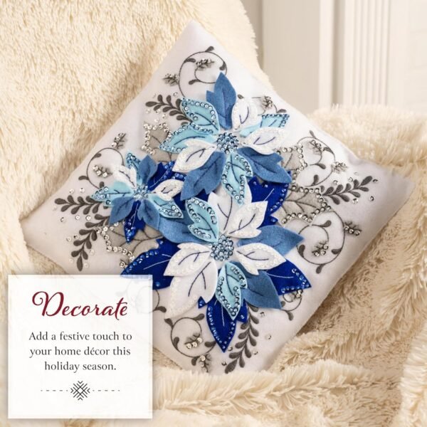 Bucilla Winter Blue Poinsettia | Felt Applique Pillow Kit | 89764E Bucilla Winter Blue Poinsettia | Felt Applique Pillow Kit | 89764E
