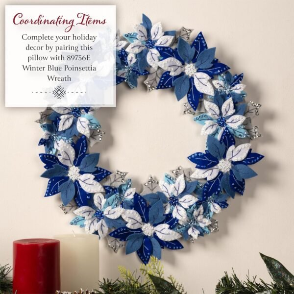 Bucilla Winter Blue Poinsettia | Felt Applique Pillow Kit | 89764E Bucilla Winter Blue Poinsettia | Felt Applique Pillow Kit | 89764E