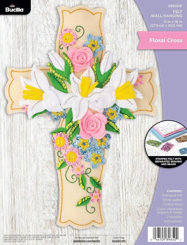Bucilla Floral Cross | Felt Applique Wall Hanging Kit | 89650E Bucilla Floral Cross | Felt Applique Wall Hanging Kit | 89650E