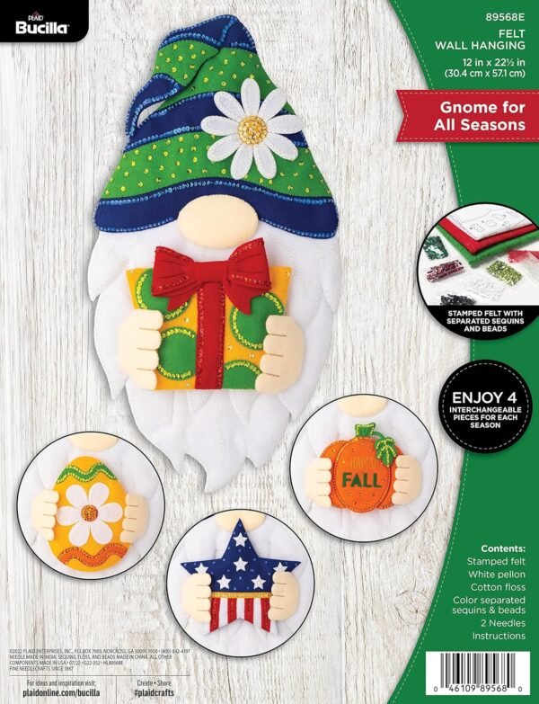 Bucilla Gnome for All Seasons | Felt Applique Wall Hanging Kit | 89568E