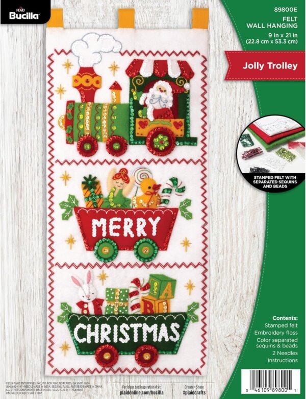 Bucilla Jolly Trolley | Felt Applique Wall Hanging Kit | 89800E