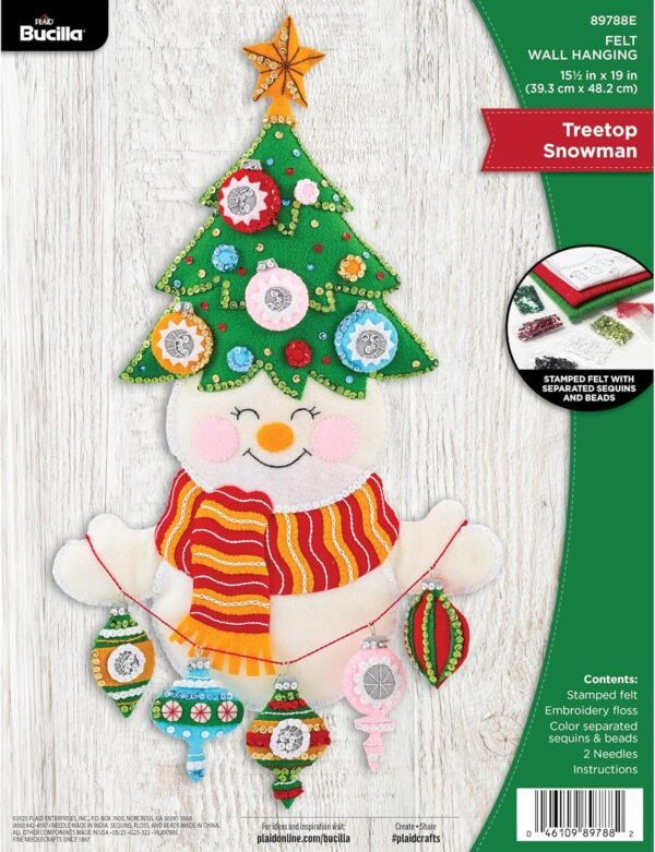 Bucilla Treetop Snowman | Felt Applique Wall Hanging Kit | 89788E