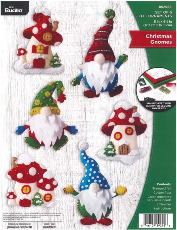 bucilla-gnomes-felt-applique-christmas-ornaments-set-of-6-89298e-primary Bucilla Gnomes | Felt Applique Christmas Ornament Kit | 89298E