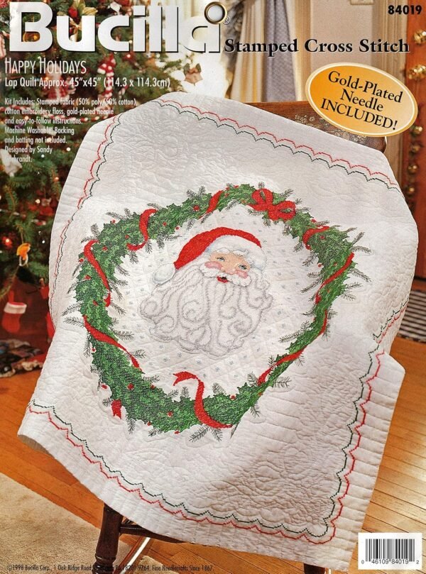 Bucilla Happy Holidays | Stamped Cross Stitch Lap Quilt Kit | 84019