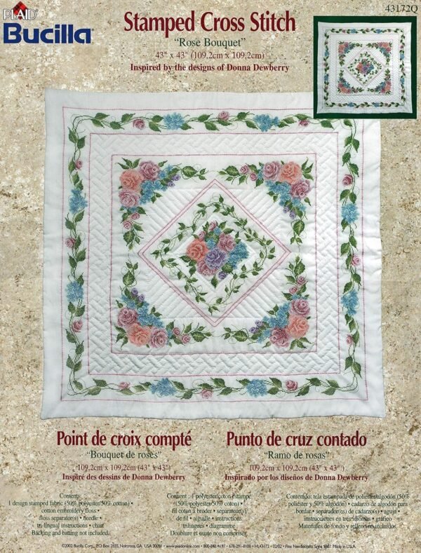 Bucilla Rose Bouquet | Kit de manta de punto de cruz estampado | 43172