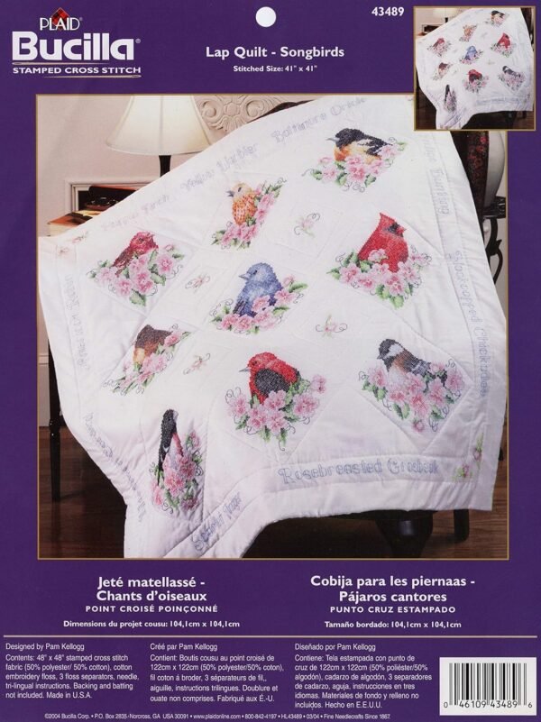 Bucilla Songbirds | Stamped Cross Stitch Lap Quilt Kit | 43489