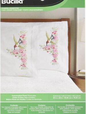 Bucilla Hummingbird Floral | Stamped Cross Stitch Pillowcase Kit | 46126