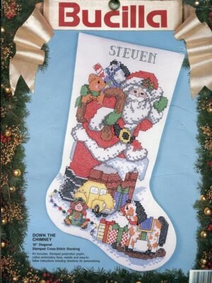 Bucilla Down the Chimney | Stamped Cross Stitch Christmas Stocking Kit | 83053