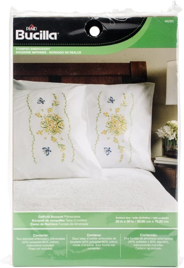 Bucilla Daffodil Bouquet | Stamped Embroidery Pillowcase Kit | 46285 Bucilla Daffodil Bouquet | Stamped Embroidery Pillowcase Kit | 46285