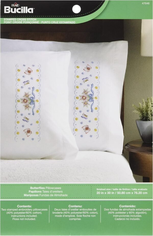 Bucilla Butterflies | Stamped Cross Stitch Pillowcase Kit | 47646