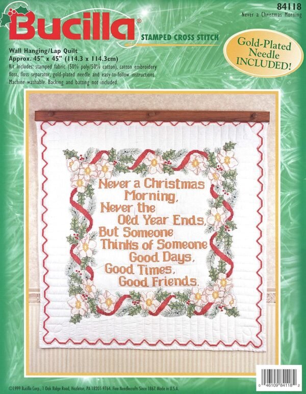 Bucilla Never a Christmas Morning | Stamped Cross Stitch Wall Hanging/Lap Quilt Kit | 84118