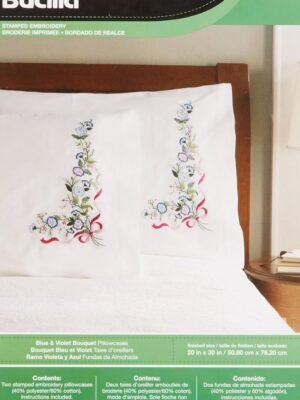 Bucilla Blue and Violet Bouquet | Stamped Pillowcase Kit | 46127 Bucilla Blue and Violet Bouquet | Stamped Pillowcase Kit | 46127