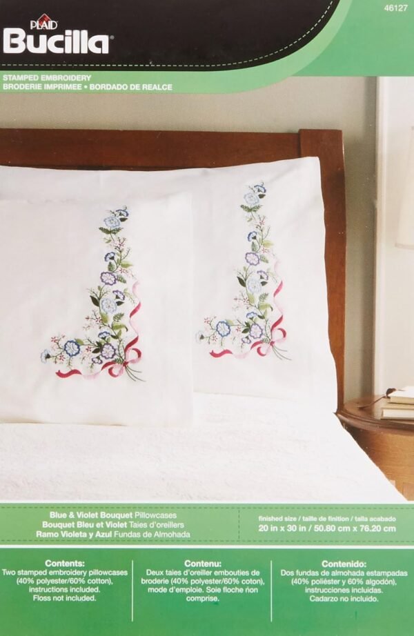 Bucilla Blue and Violet Bouquet | Stamped Pillowcase Kit | 46127