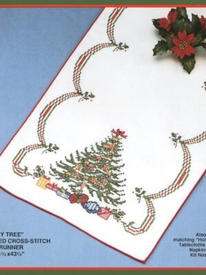 Bucilla Holiday Tree | Stamped Cross Stitch Table Runner Kit | 82652