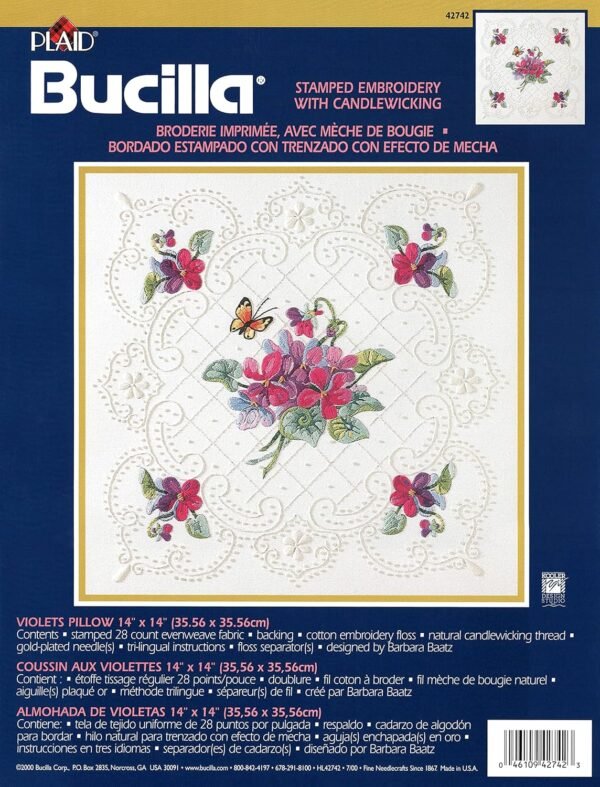Bucilla Violets | Stamped Embroidery Candlewicking Pillow Kit | 42742