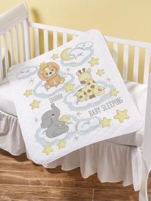 Bucilla Lullaby Safari | Stamped Cross Stitch Crib Cover Kit | 678805