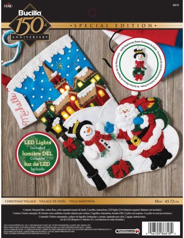 Bucilla Christmas Village | Felt Applique Christmas Stocking Kit | 86818
