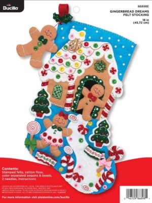 Bucilla Gingerbread Dreams | Kit de media navideña de fieltro | 86898E