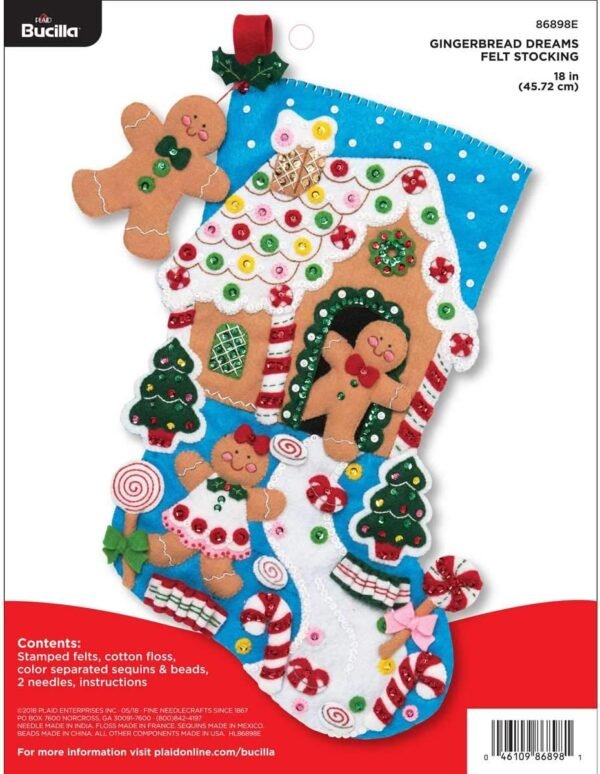 bucilla-18-inch-christmas-stocking-felt-applique-kit-86898e-gingerbread-86898e-primary Bucilla Gingerbread Dreams | Kit de media navideña de fieltro | 86898E