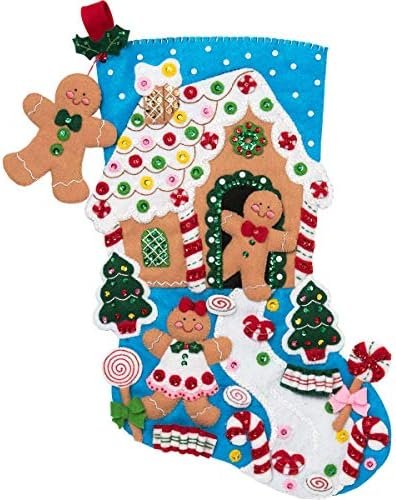 bucilla-18-inch-christmas-stocking-felt-applique-kit-86898e-gingerbread-86898e-variant-01 Bucilla Gingerbread Dreams | Kit de media navideña de fieltro | 86898E