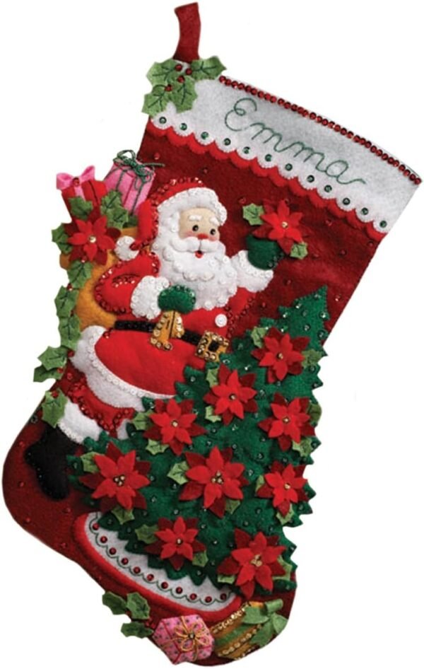 Bucilla Santa Poinsettia Tree | Felt Applique Christmas Stocking Kit | 86142