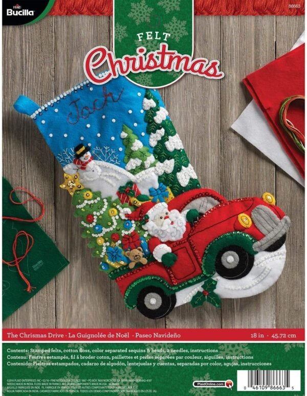 Bucilla The Christmas Drive | Felt Applique Christmas Stocking Kit | 86663I