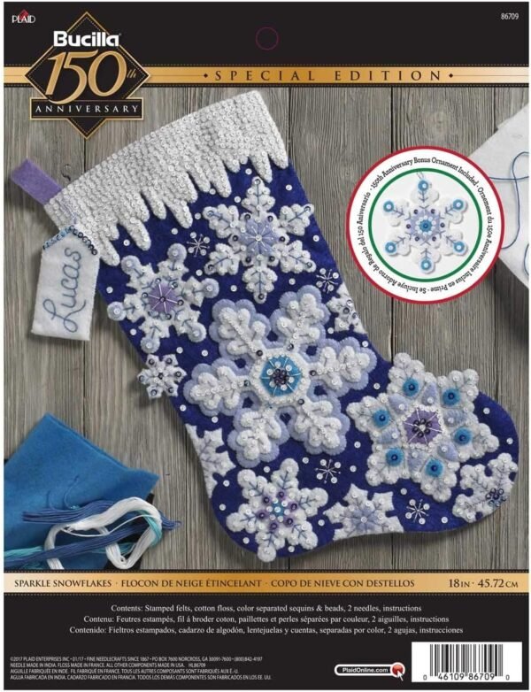 Bucilla Sparkle Snowflakes | Kit de media navideña de fieltro | 86709