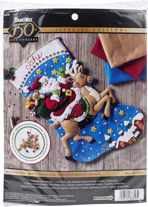 bucilla-86816-reindeer-santa-stocking-kit-86816-primary Bucilla Reindeer Santa | Kit de media navideña de fieltro | 86816