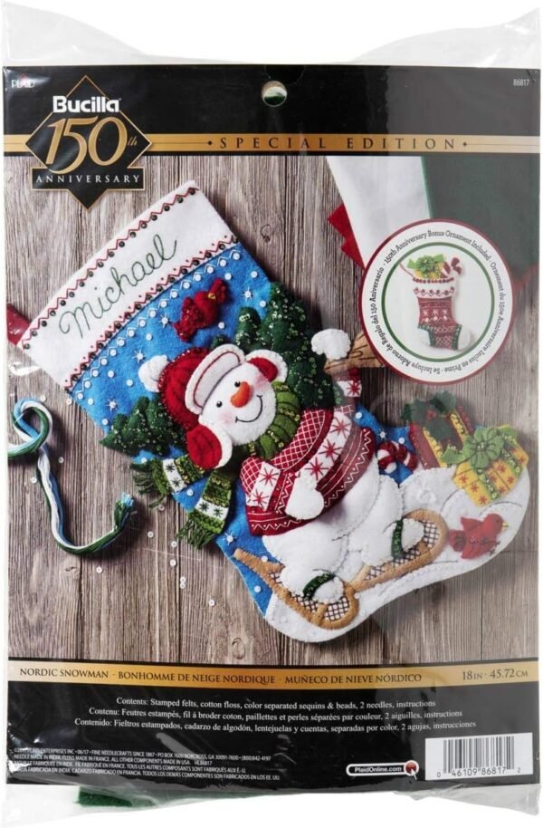 Bucilla Nordic Snowman | Felt Applique Christmas Stocking Kit | 86817