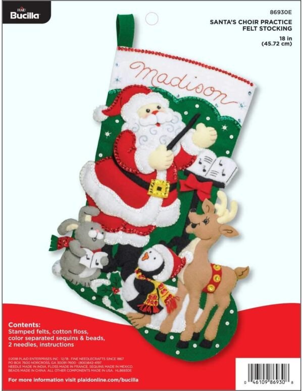 bucilla-86930e-felt-applique-stocking-kit-santa-choir-practice-18-86930e-primary Bucilla Santa's Choir Practice | Kit de media navideña de fieltro | 86930E