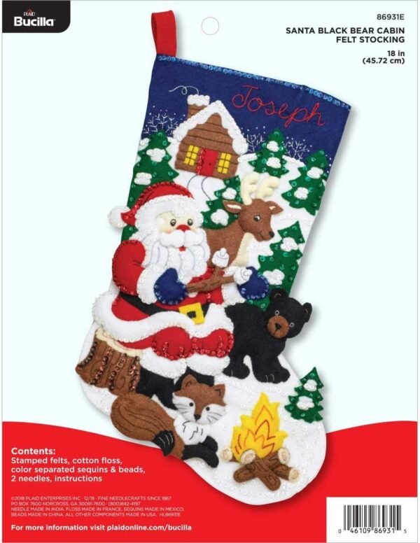 bucilla-86931e-felt-applique-kit-18-stocking-santa-black-bear-cabin-86931e-primary Bucilla Santa Black Bear Cabin | Felt Applique Christmas Stocking Kit | 86931E