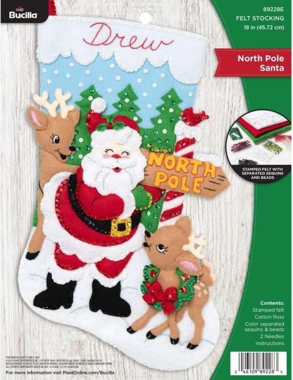 bucilla-89228e-felt-applique-christmas-stocking-kit-18-north-pole-santa-89228e-primary Bucilla North Pole Santa | Felt Applique Christmas Stocking Kit | 89228E