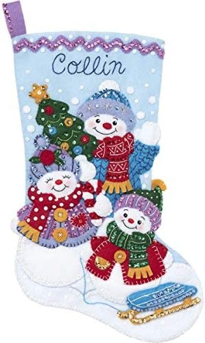 bucilla-89232e-felt-applique-christmas-stocking-kit-18-snow-family-portr-89232e-variant-01 Bucilla Snow Family Portrait | Kit de media navideña de fieltro | 89232E