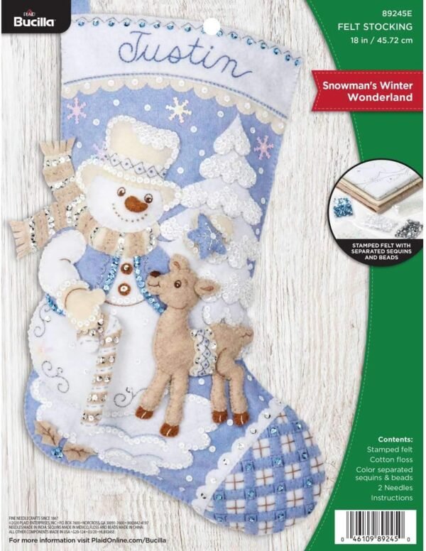 Bucilla Snowman's Winter Wonderland | Felt Applique Christmas Stocking Kit | 89245E