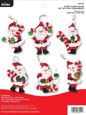 bucilla-candy-cane-santa-felt-ornament-kit-set-of-6-86919e-primary Bucilla Candy Cane Santa | Felt Ornament Kit | 86919E product image
