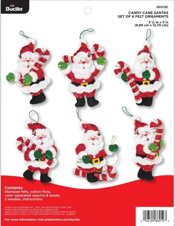 Bucilla Candy Cane Santa | Felt Ornament Kit | 86919E product image