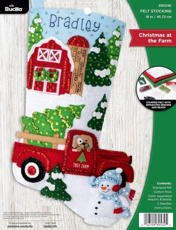 Bucilla Christmas at the Farm | Kit de media navideña de fieltro | 89534E