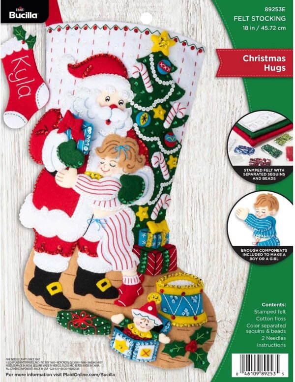 Bucilla Christmas Hugs | Kit de media navideña de fieltro | 89253E