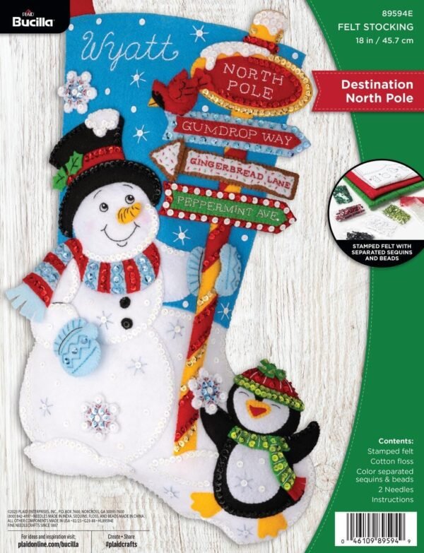 bucilla-felt-applique-18-stocking-making-kit-destination-north-pole-perf-89594e-primary Bucilla Destination North Pole | Kit de media navideña de fieltro | 89594E