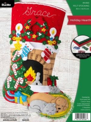 bucilla-felt-applique-18-stocking-making-kit-holiday-hearth-perfect-for-89486e-primary Bucilla Holiday Hearth | Kit de media navideña de fieltro | 89486E
