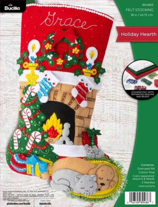 bucilla-felt-applique-18-stocking-making-kit-holiday-hearth-perfect-for-89486e-primary Bucilla Holiday Hearth | Kit de media navideña de fieltro | 89486E