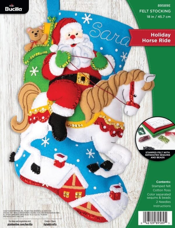 Bucilla Holiday Horse Ride | Felt Applique Christmas Stocking Kit | 89589E