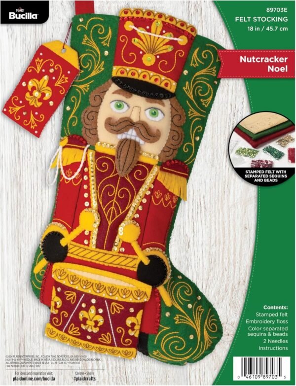 Bucilla Nutcracker Noel | Felt Applique Christmas Stocking Kit | 89703E