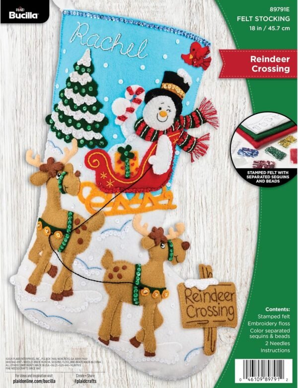 Bucilla Reindeer Crossing | Felt Applique Christmas Stocking Kit | 89791E