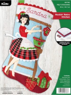 Bucilla Rockin' Retro Kitchen | Kit de media navideña de fieltro | 89778E