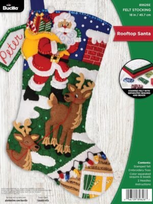Bucilla Rooftop Santa | Kit de media navideña de fieltro | 89626E