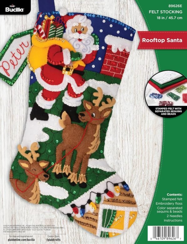 bucilla-felt-applique-18-stocking-making-kit-rooftop-santa-perfect-for-d-89626e-primary Bucilla Rooftop Santa | Kit de media navideña de fieltro | 89626E
